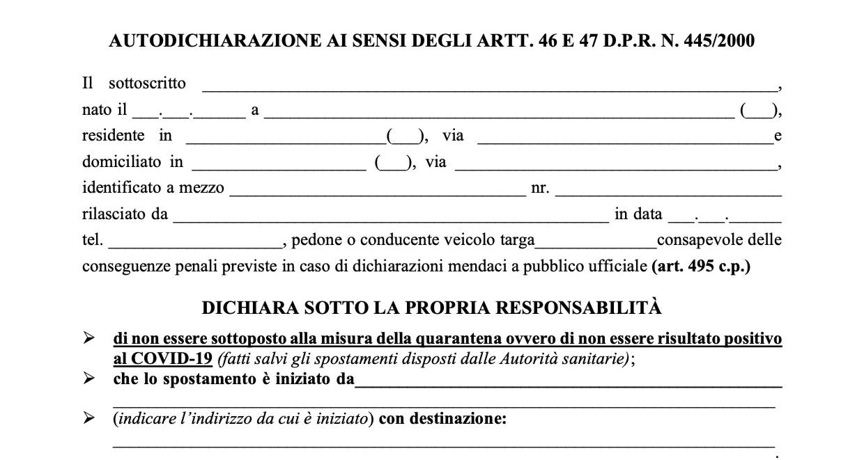 autocertificazione lombardia